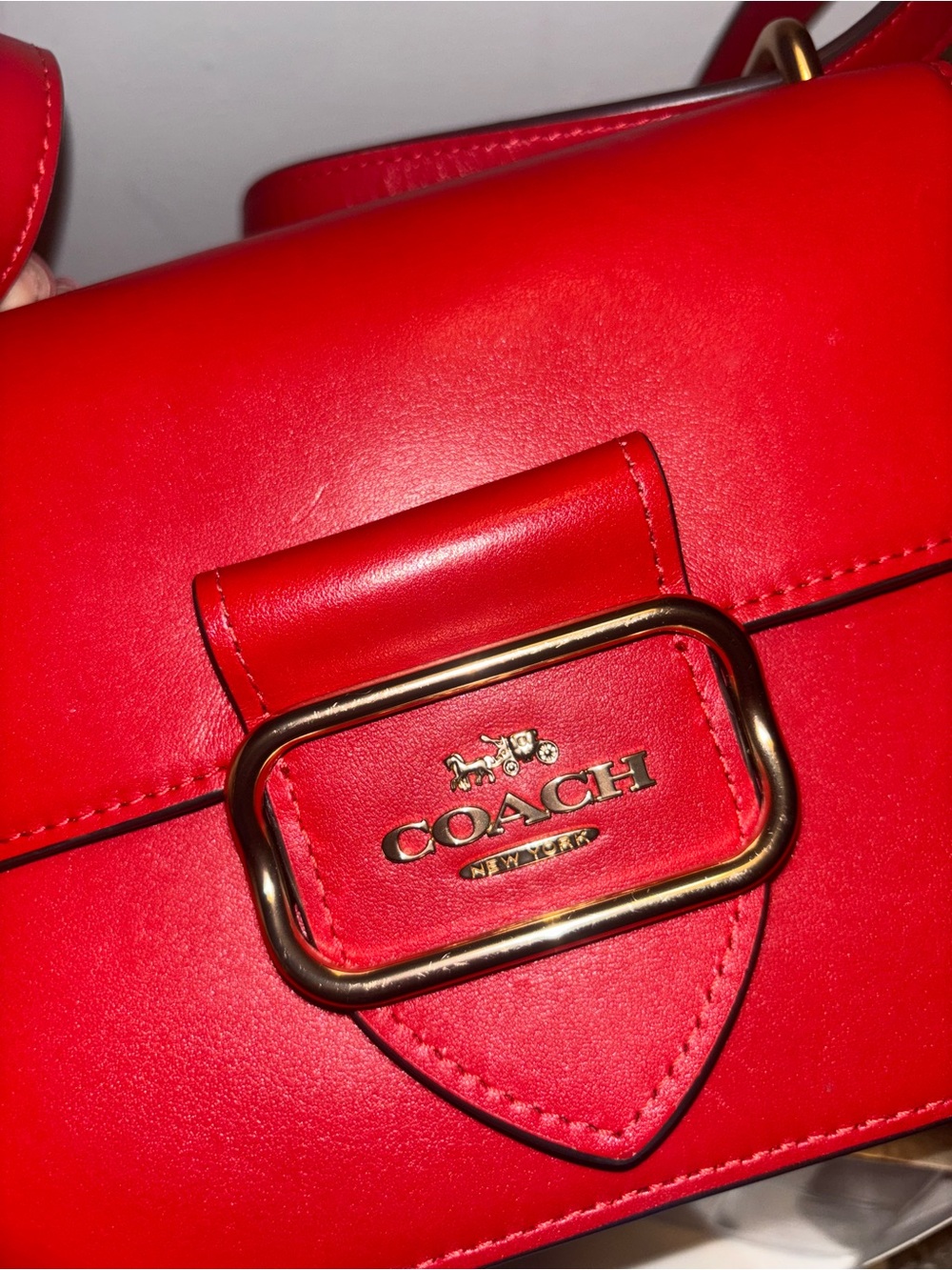 Coach Red Leather Crossbody with Gold Buckle - Picture 5 of 5
